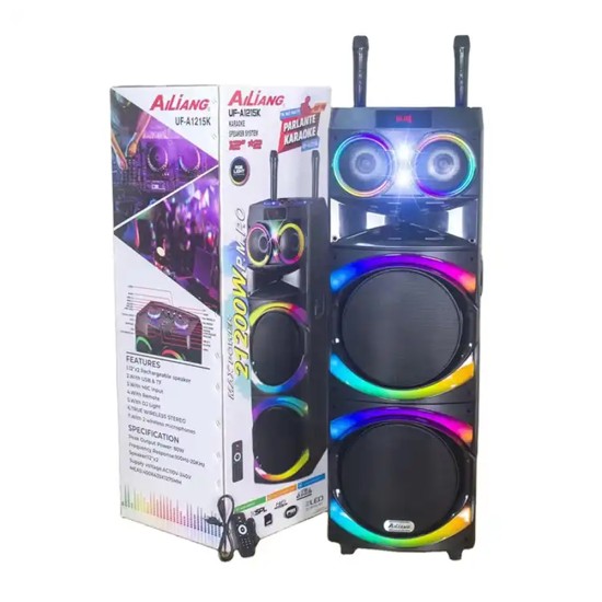 Ailiang Portable Wireless Karaoke Speaker KOLAV-A1215K with Dual Mic Black